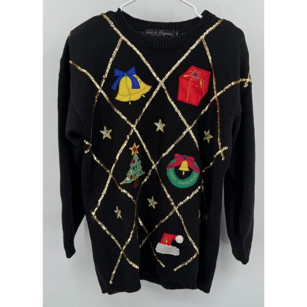 Vintage Christmas Sweater Gladys Bagley WORK IN PROGRESS Presents Women’s S‎